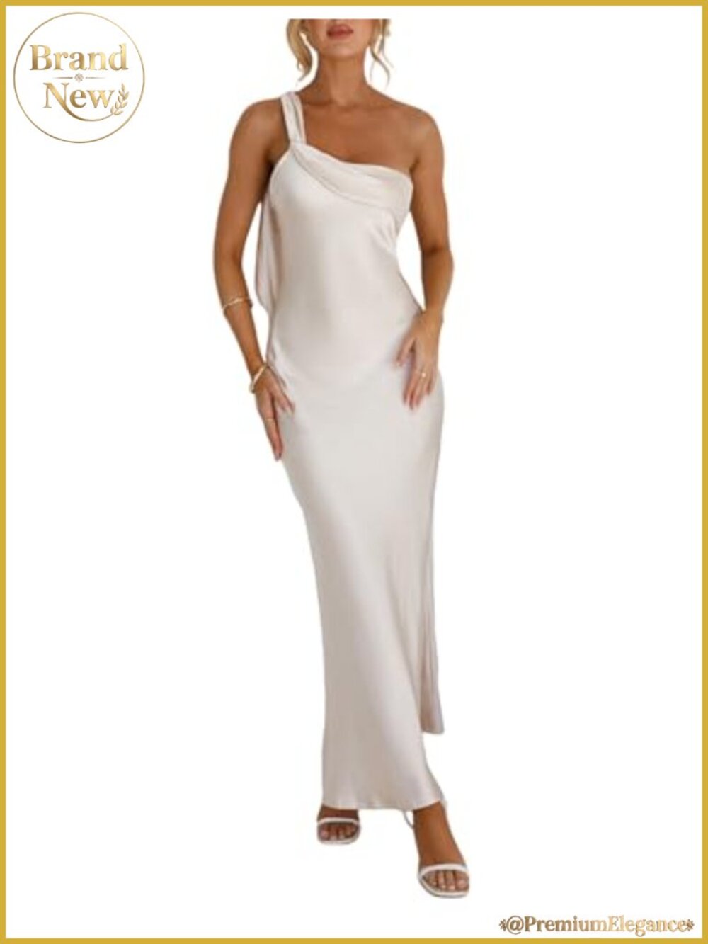 Satin One Shoulder Formal Maxi Dress Women Wedding Guest Backless Ruffle